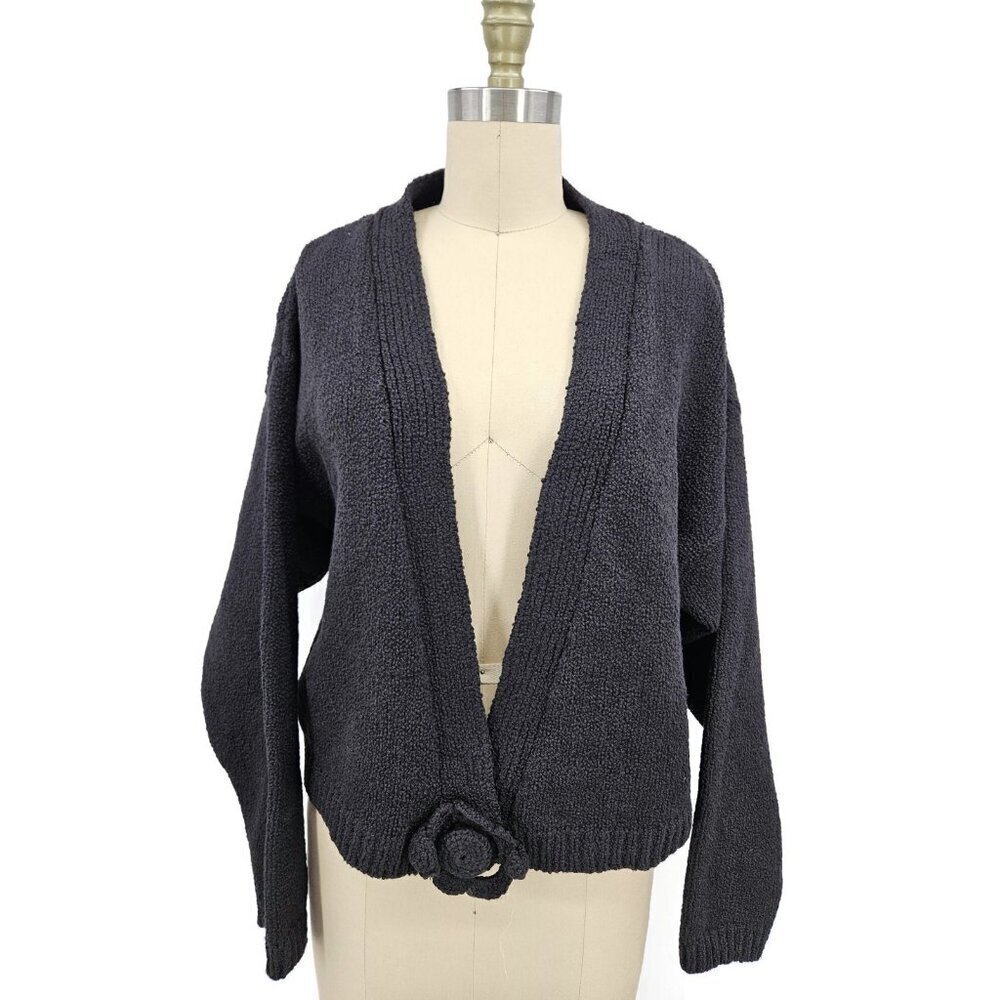 VTG Ann Marie Hand Loomed Black Cardigan Sweater Womens One Size Cotton